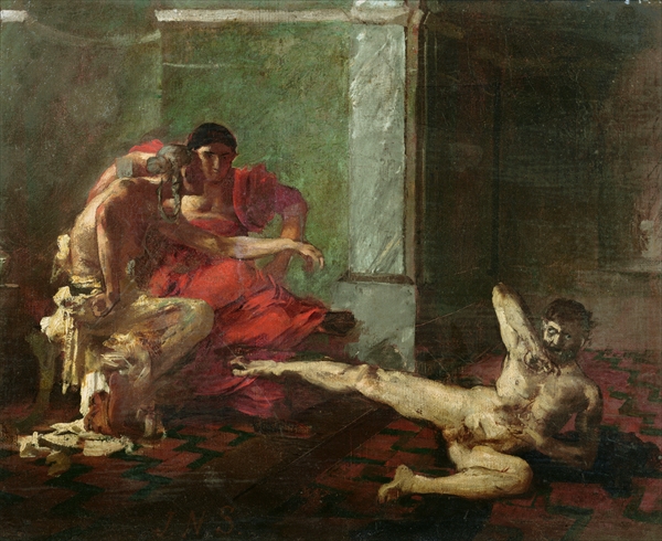 Η Λοκούστα δοκιμάζει το δηλητήριο που προορίζεται για τον Βρεταννικό σε ένα σκλάβο, παρουσία του Νέρωνα (έργο του Joseph-Noël Sylvestre, 1870-1880)