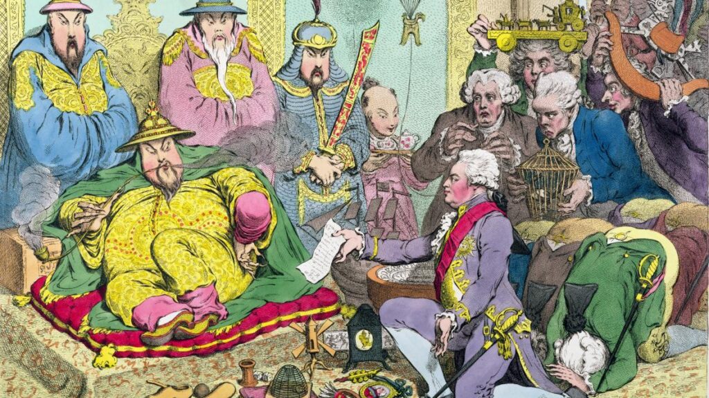 Οι Βρετανοί προσπαθούν να δελεάσουν τους Κινέζους με τα προϊόντα τους, αλλά ο Κινέζος αυτοκράτορας Κιαν Λονγκ παραμένει απαθής (1793)