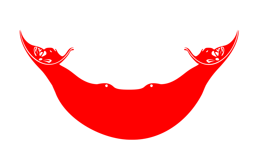 Η σημαία του Νησιού του Πάσχα: εικονίζει ένα «ρεϊμίρο», ένα κρεμαστό κόσμημα σε σχήμα ημισελήνου με κεφάλια στις δύο άκρες (πηγή: Wikimedia Commons)