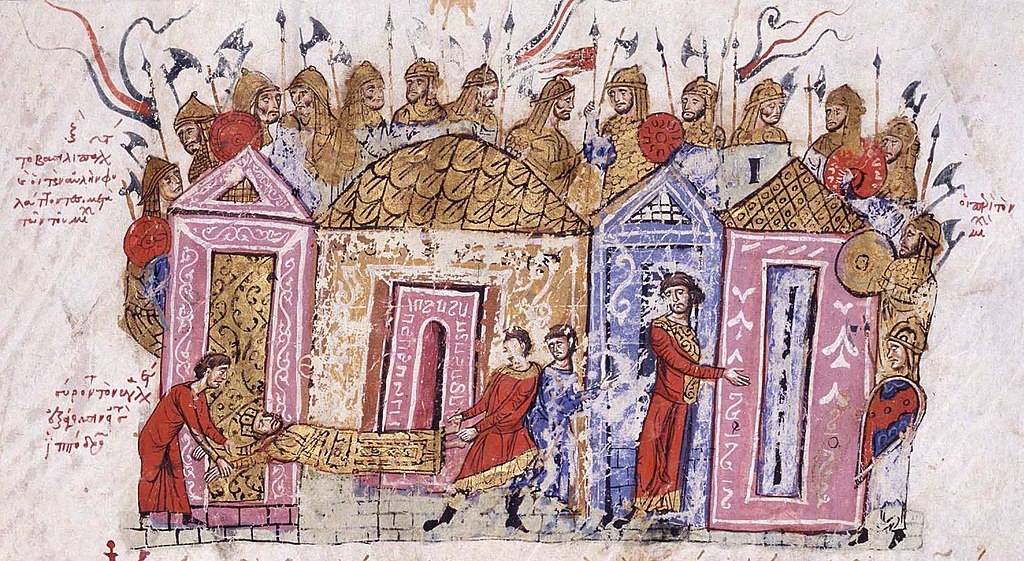 Μέλη της Βαραγγικής Φρουράς (μικρογραφία από εικονογραφημένο χειρόγραφο της Ιστορίας του Ιωάννη Σκυλίτζη που βρίσκεται στην Εθνική Βιβλιοθήκη της Μαδρίτης)