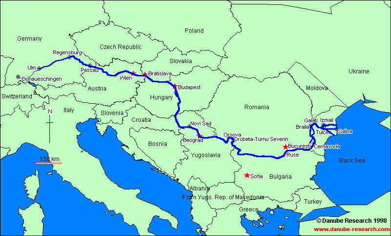 Χάρτης με τον Δούναβη και τις χώρες που περνάει