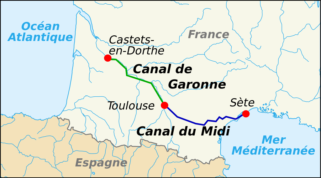 Χάρτης με το Κανάλι του Μιντί και το Κανάλι του Γαρούνα (πηγή: Wikimedia Commons)