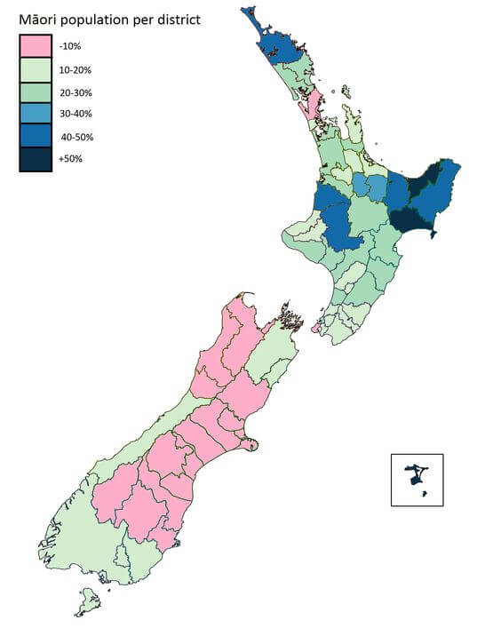 Ο πληθυσμός των Μαορί στις περιφέρειες της Νέας Ζηλανδίας (πηγή: pinterest.com)
