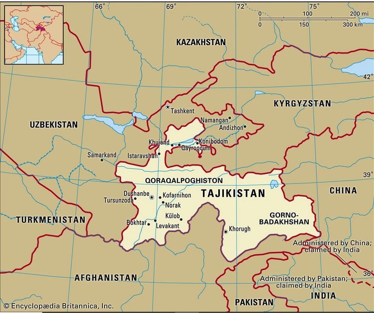 Χάρτης του Τατζικιστάν (πηγή: Encyclopædia Britannica)