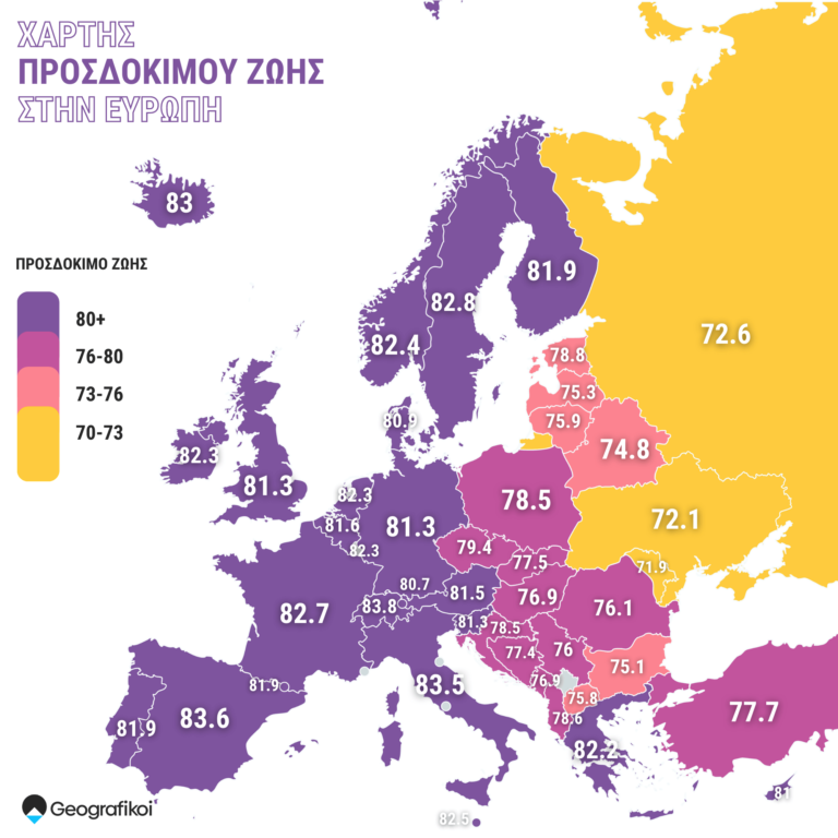 Χάρτης: Ποιο είναι το προσδόκιμο ζωής των Ευρωπαίων