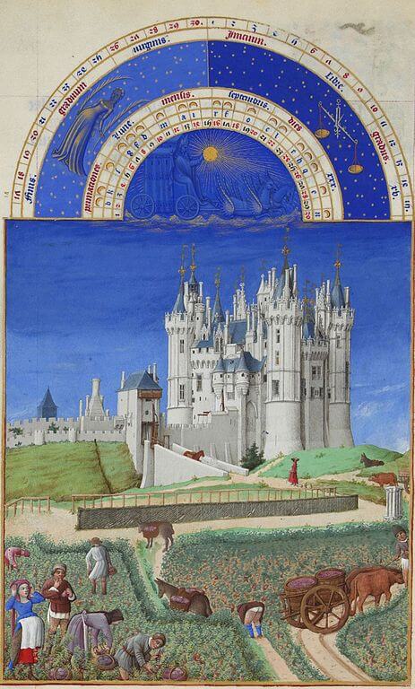 Ο μήνας Σεπτέμβρης με το Κάστρο του Σωμύρ από το χειρόγραφο «Οι πολύ πλούσιες ώρες του δούκα του Μπερύ» (Μουσείο Κοντέ, Σαντιγί)