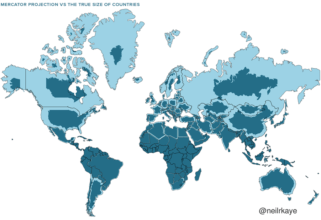 Μερκατορικές παρανοήσεις: Ένας έξυπνος χάρτης δείχνει το πραγματικό μέγεθος των χωρών
