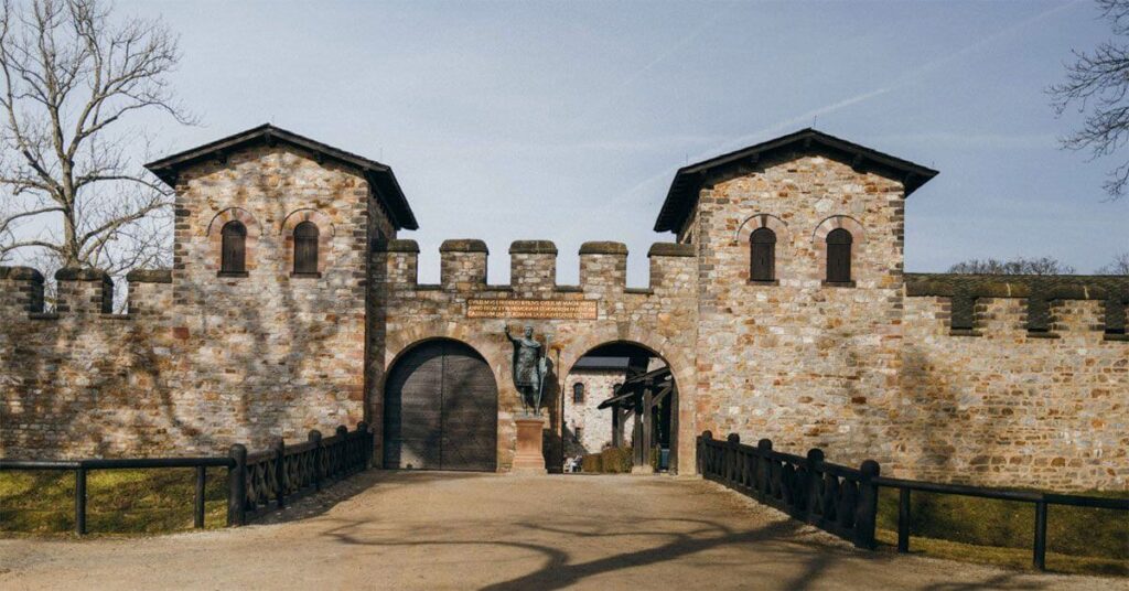 Η κεντρική πύλη του ρωμαϊκού φρουρίου Saalburg στην Έσση της Γερμανίας, του καλύτερα συντηρημένου ρωμαϊκού οχυρού στη χώρα, με το άγαλμα του αυτοκράτορα Αντωνίνου του Ευσεβούς (πηγή: kultur-in-hessen.de)