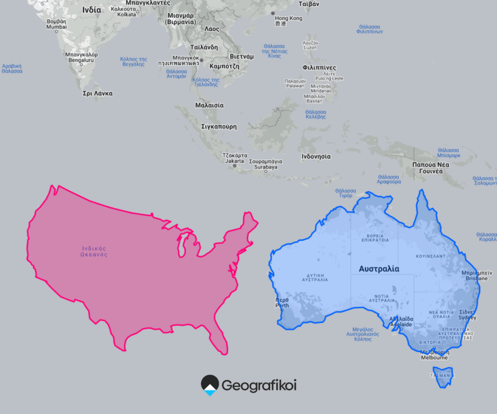 Οι 48 πολιτείες των ΗΠΑ σε σύγκριση με την Αυστραλία
