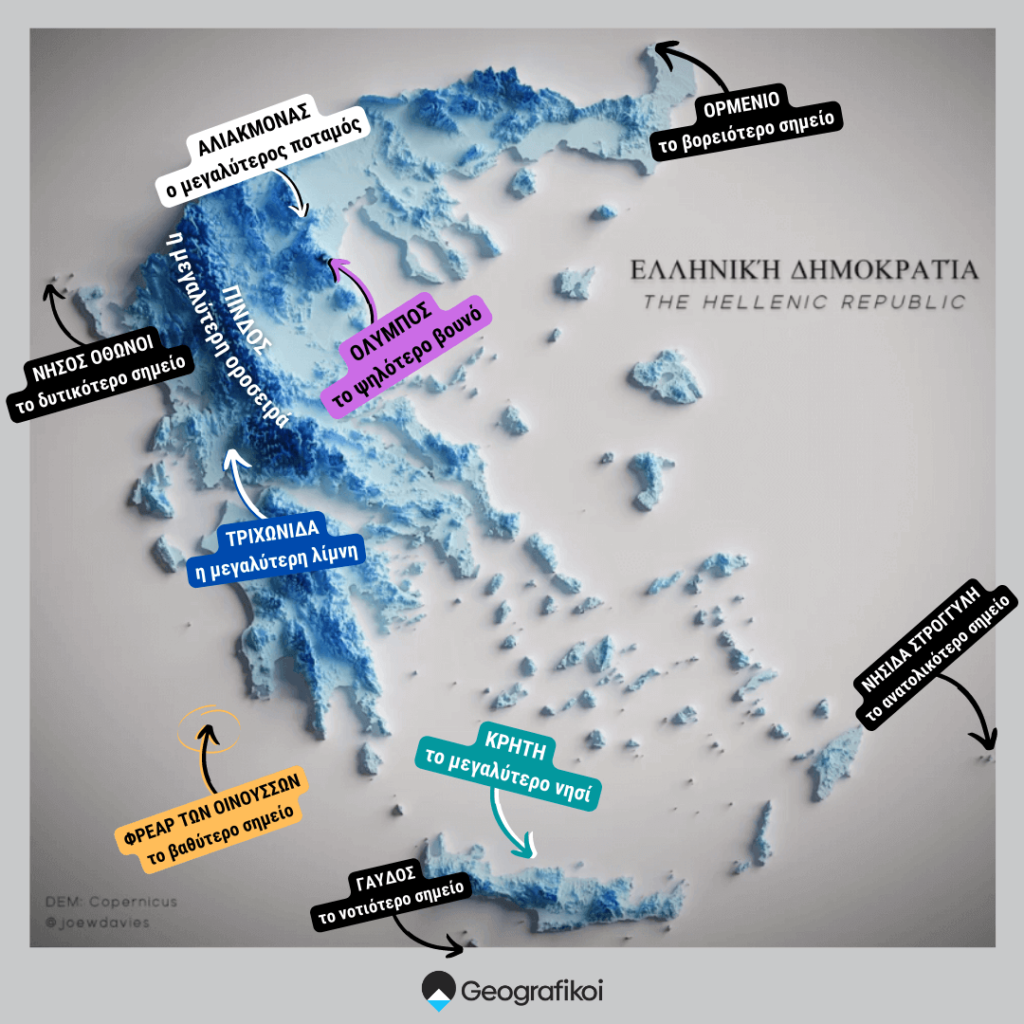 Γεωγραφία Ελλάδας: Τα ακραία σημεία της χώρας