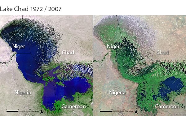 Η λίμνη Τσαντ το 1972 και το 2007 (πηγή: UNEP)