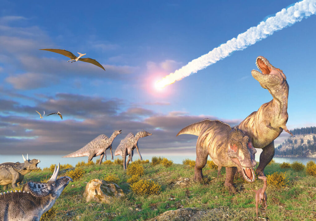 Δεινόσαυροι και αστεροειδής… (πηγή: livescience.com/Getty Images)