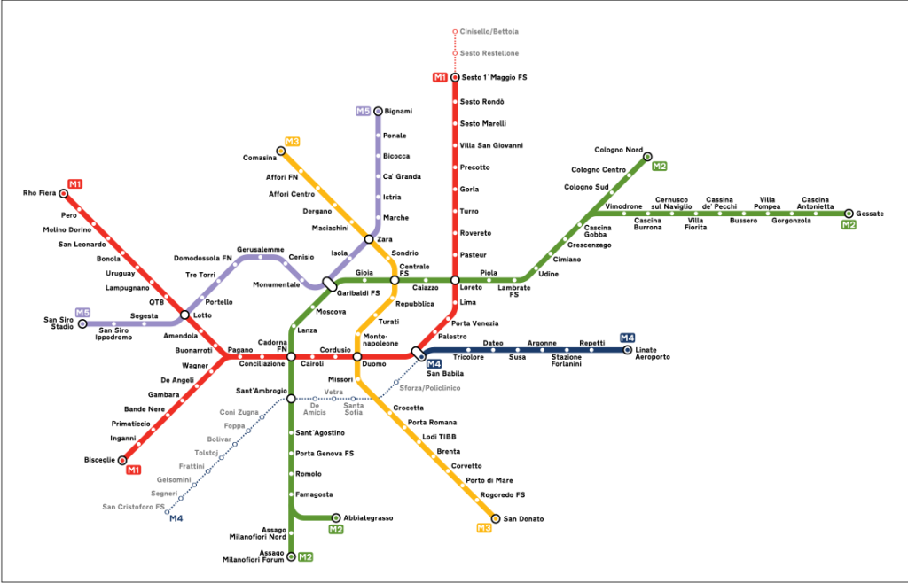 Χάρτης του δικτύου του μετρό στο Μιλάνο